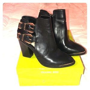 Gianni Bini Black Leather Black Block Heel Booties